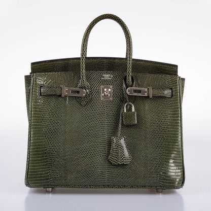 Hermès Birkin 25 Vert Olive Salvator Lizard with Palladium Hardware - 2008, L Square - photo 5
