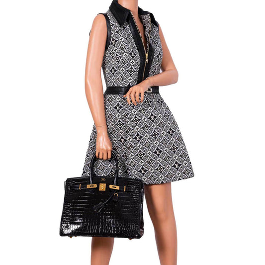 Hermes Birkin 35 Black Shiny Porosus Crocodile with Gold Hardware - 2017, A - image 2