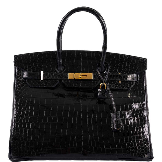 Hermes Birkin 35 Black Shiny Porosus Crocodile with Gold Hardware - 2017, A - image 1