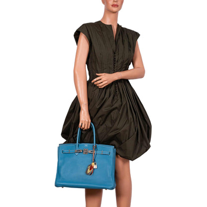 Hermes Birkin 35 Blue Jean Togo with Palladium Hardware - 2008, K Square - image 2