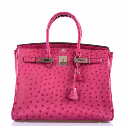 Hermes Birkin 35 Fuchsia Ostrich with Palladium Hardware - 2004, H Square - image 11
