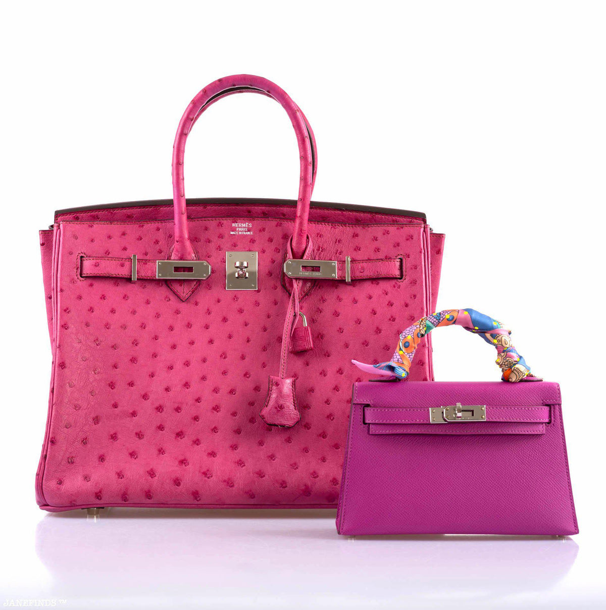 Hermes Birkin 35 Fuchsia Ostrich with Palladium Hardware - 2004, H Square - image 12
