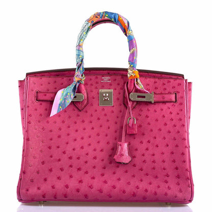 Hermes Birkin 35 Fuchsia Ostrich with Palladium Hardware - 2004, H Square - image 13