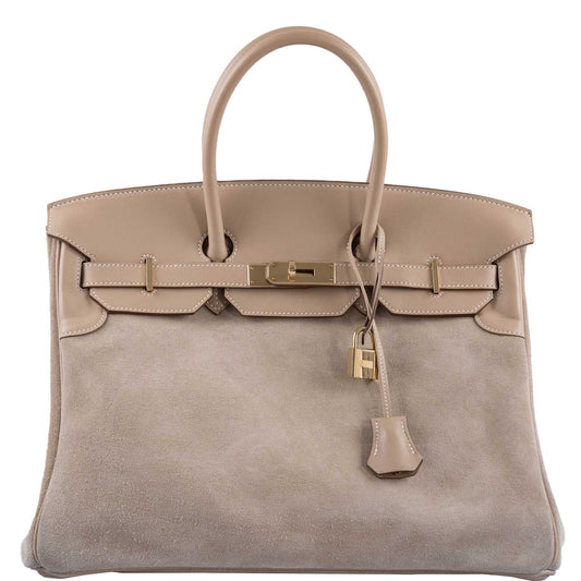 Hermès Birkin 35 Grizzly Argile Veau Doblis Suede & Swift Permabrass Hardware - 2014, R Square - photo 1