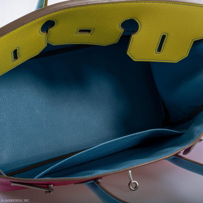 Hermès Birkin 35 HSS Rose Tyrien, Blue Celeste, Lime Epsom Palladium Hardware - 2011, O - photo 11