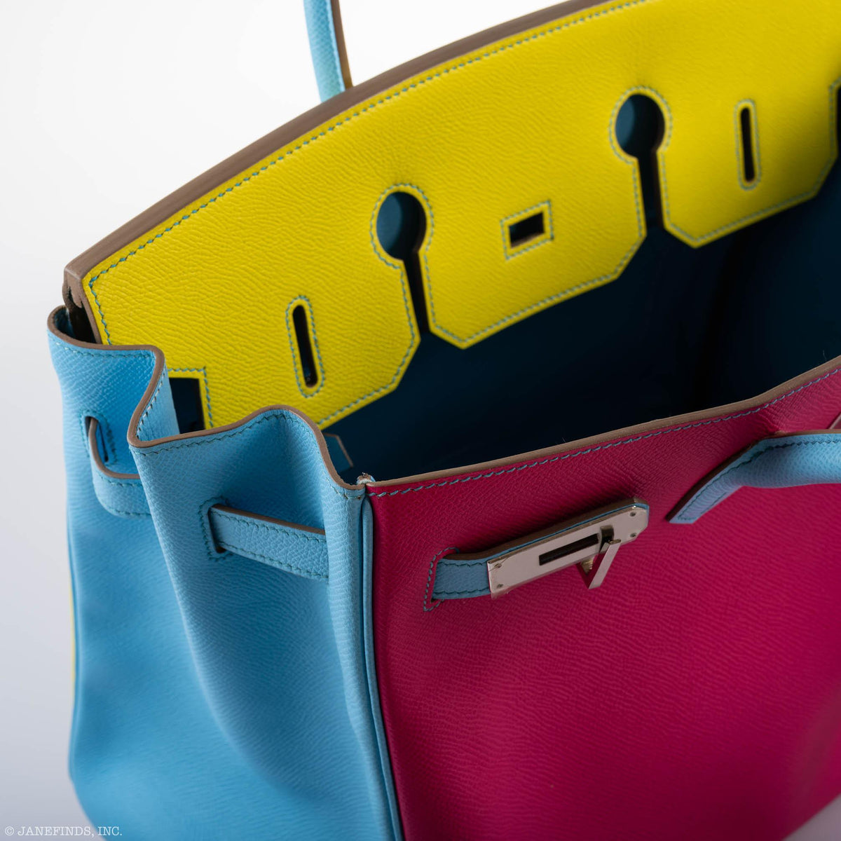 Hermès Birkin 35 HSS Rose Tyrien, Blue Celeste, Lime Epsom Palladium Hardware - 2011, O - photo 12