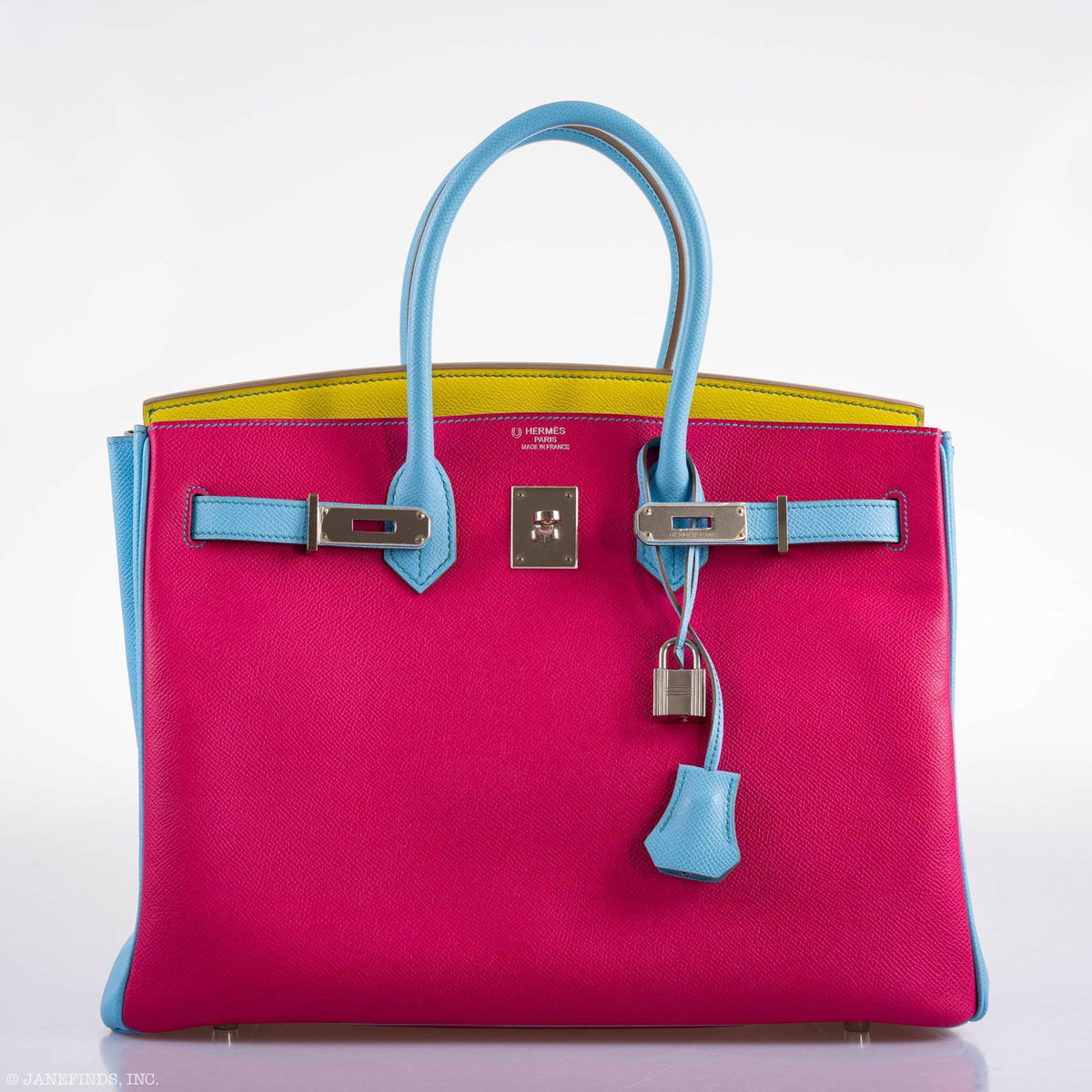 Hermès Birkin 35 HSS Rose Tyrien, Blue Celeste, Lime Epsom Palladium Hardware - 2011, O - photo 13