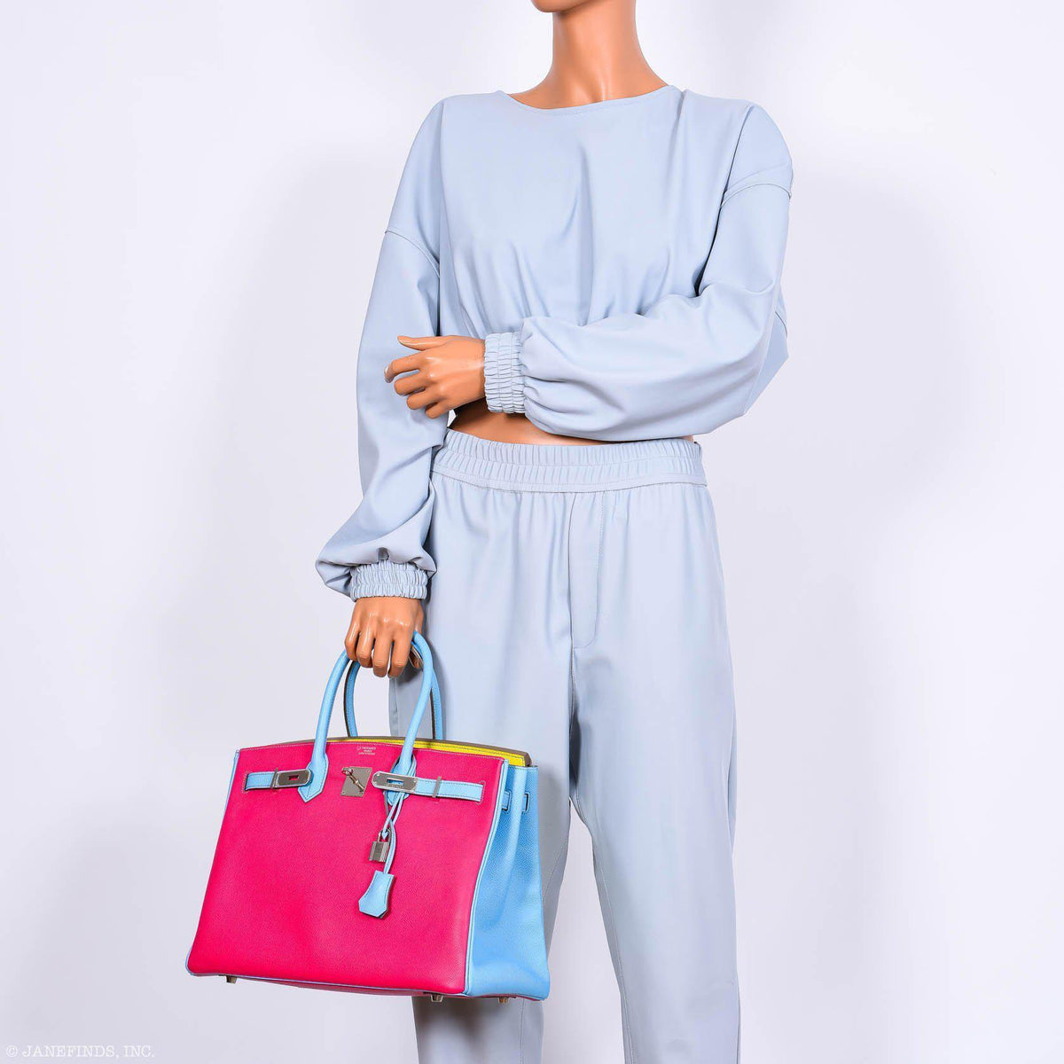 Hermès Birkin 35 HSS Rose Tyrien, Blue Celeste, Lime Epsom Palladium Hardware - 2011, O - photo 2