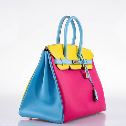 Hermès Birkin 35 HSS Rose Tyrien, Blue Celeste, Lime Epsom Palladium Hardware - 2011, O - photo 3