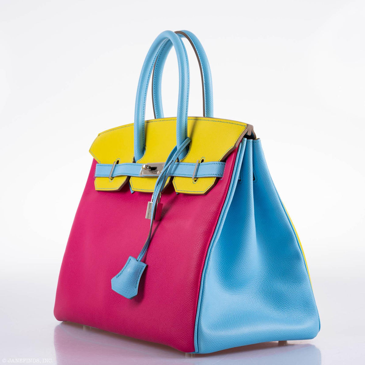 Hermès Birkin 35 HSS Rose Tyrien, Blue Celeste, Lime Epsom Palladium Hardware - 2011, O - photo 4