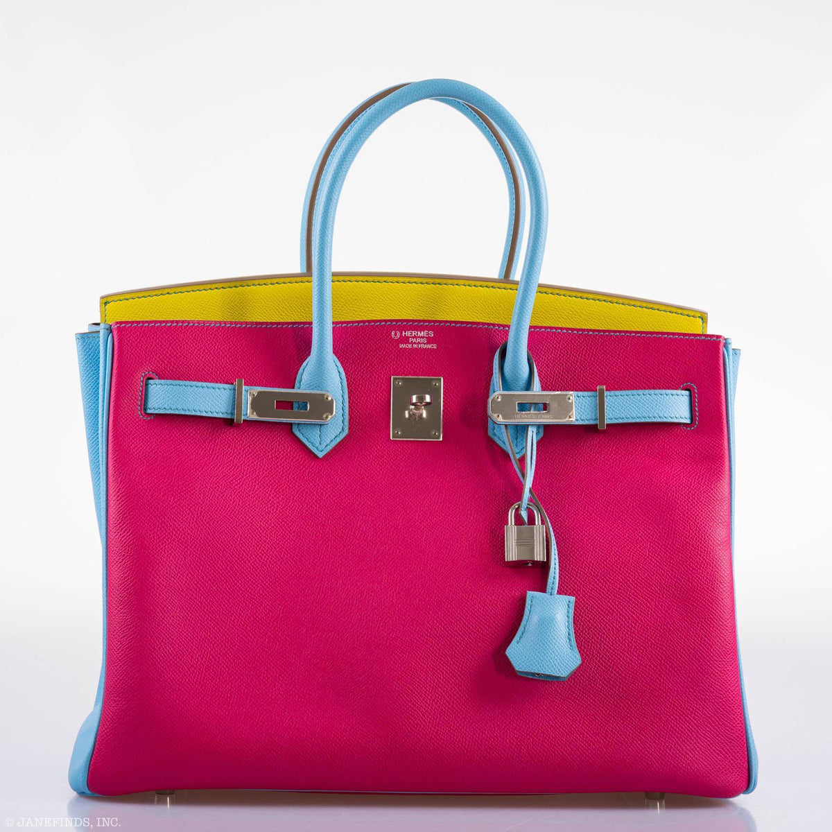 Hermès Birkin 35 HSS Rose Tyrien, Blue Celeste, Lime Epsom Palladium Hardware - 2011, O - photo 8