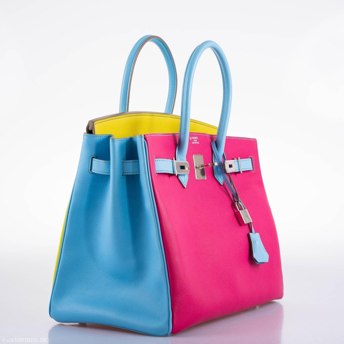 Hermès Birkin 35 HSS Rose Tyrien, Blue Celeste, Lime Epsom Palladium Hardware - 2011, O - photo 9