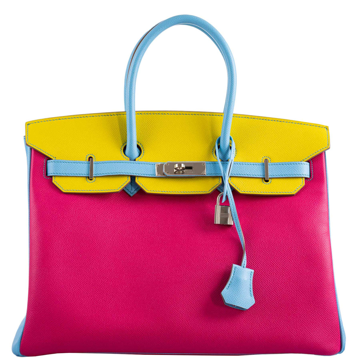 Hermès Birkin 35 HSS Rose Tyrien, Blue Celeste, Lime Epsom Palladium Hardware - 2011, O - photo 1