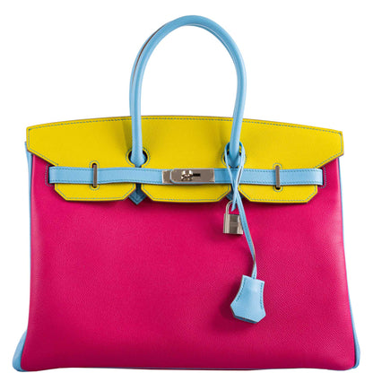 Hermès Birkin 35 HSS Rose Tyrien, Blue Celeste, Lime Epsom Palladium Hardware - 2011, O - photo 1