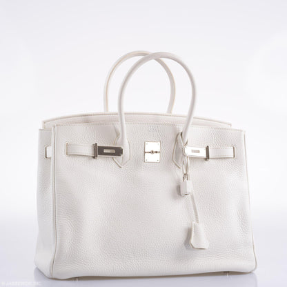 Hermes Birkin 35 White Clemence leather Palladium Hardware - N Square - image 10