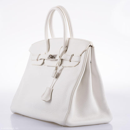 Hermes Birkin 35 White Clemence leather Palladium Hardware - N Square - image 4