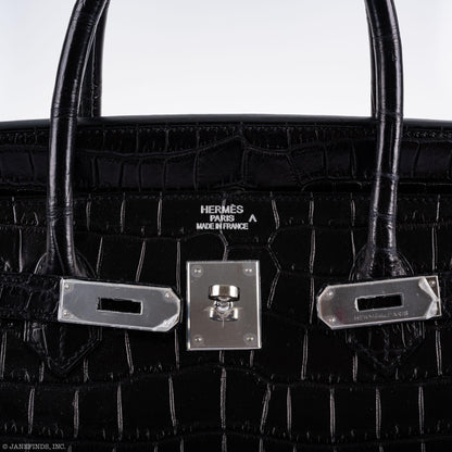 Hermès Birkin 40 Black Matte Porosus Crocodile Palladium Hardware - photo 10