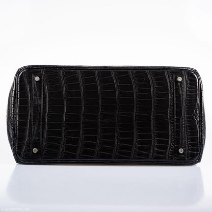 Hermès Birkin 40 Black Matte Porosus Crocodile Palladium Hardware - photo 11