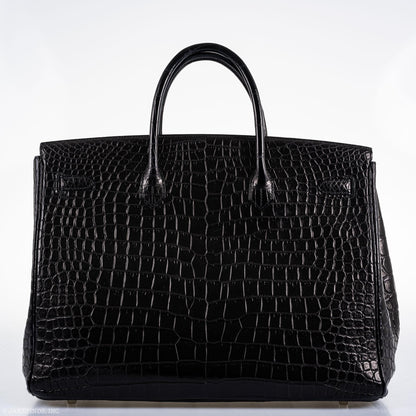 Hermès Birkin 40 Black Matte Porosus Crocodile Palladium Hardware - photo 21