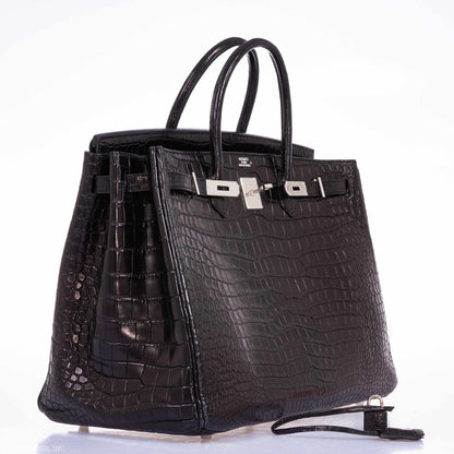 Hermès Birkin 40 Black Matte Porosus Crocodile Palladium Hardware - photo 7