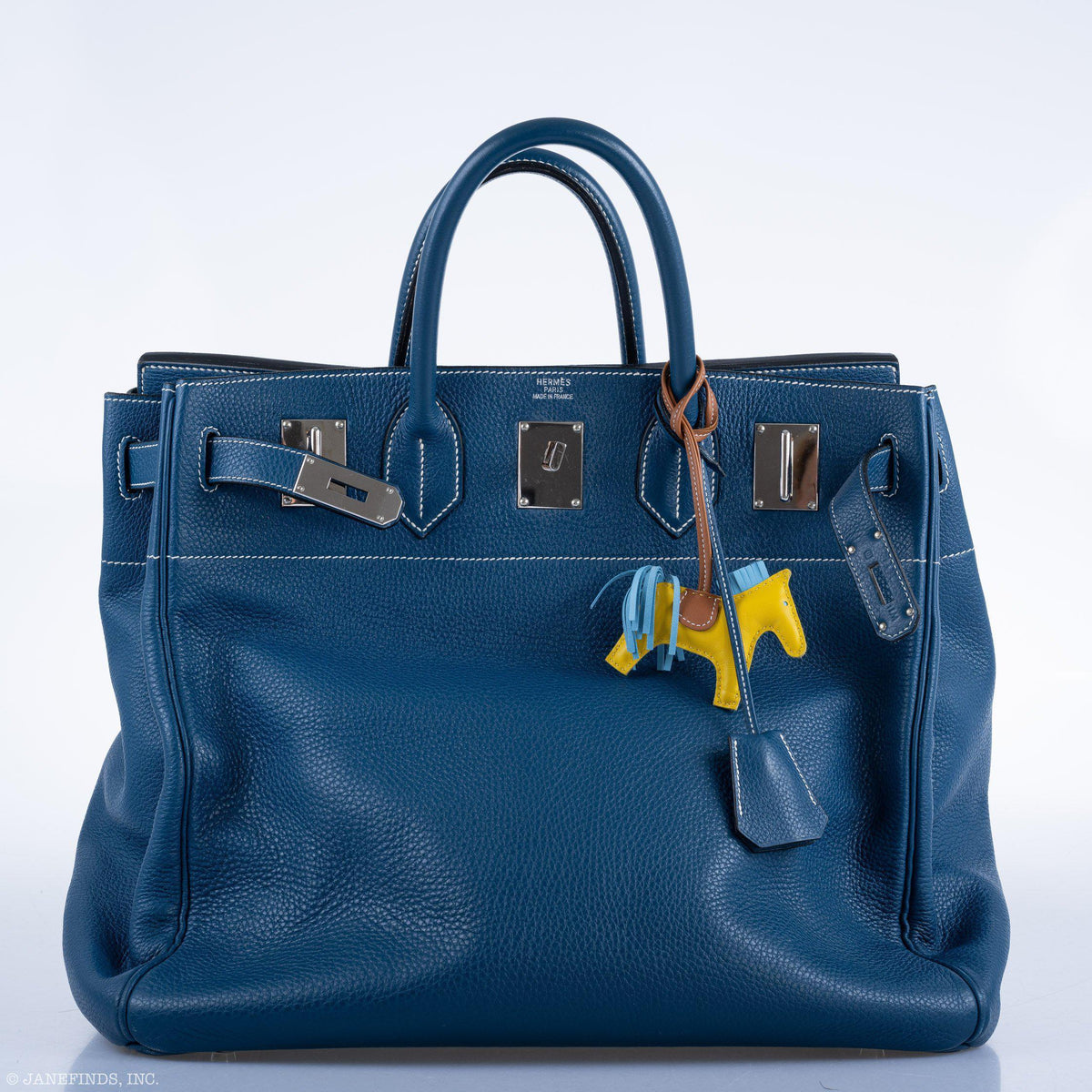 Hermes Birkin 40 HAC Blue Thalassa Togo & White Stitching Palladium Hardware - 2003, G Square - image 11