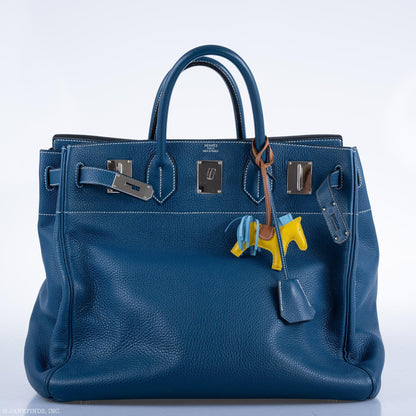 Hermes Birkin 40 HAC Blue Thalassa Togo & White Stitching Palladium Hardware - 2003, G Square - image 11