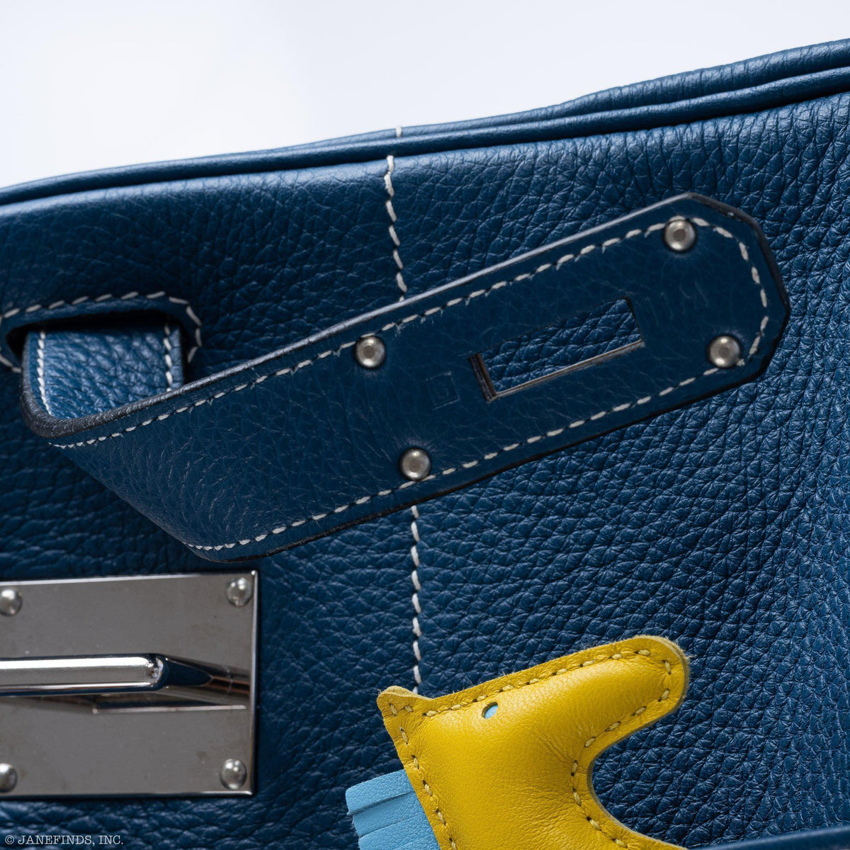 Hermes Birkin 40 HAC Blue Thalassa Togo & White Stitching Palladium Hardware - 2003, G Square - image 12