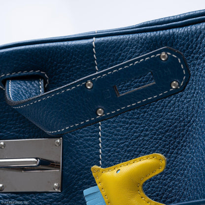 Hermes Birkin 40 HAC Blue Thalassa Togo & White Stitching Palladium Hardware - 2003, G Square - image 12