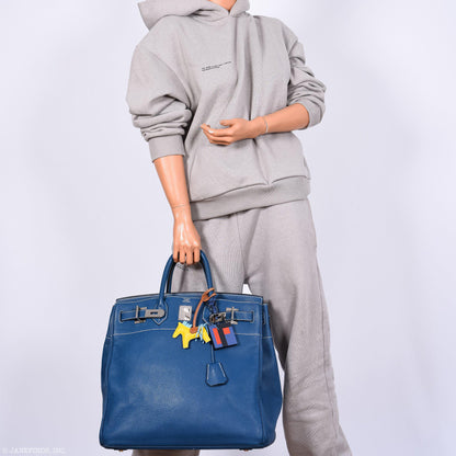 Hermes Birkin 40 HAC Blue Thalassa Togo & White Stitching Palladium Hardware - 2003, G Square - image 13