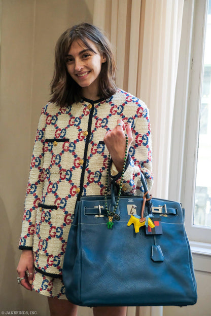 Hermes Birkin 40 HAC Blue Thalassa Togo & White Stitching Palladium Hardware - 2003, G Square - image 3