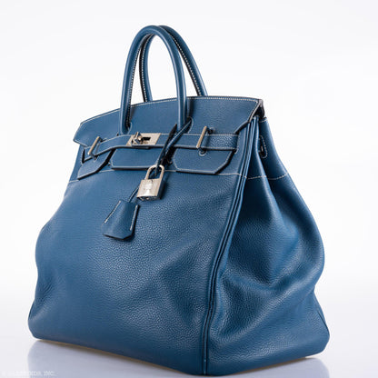 Hermes Birkin 40 HAC Blue Thalassa Togo & White Stitching Palladium Hardware - 2003, G Square - image 5