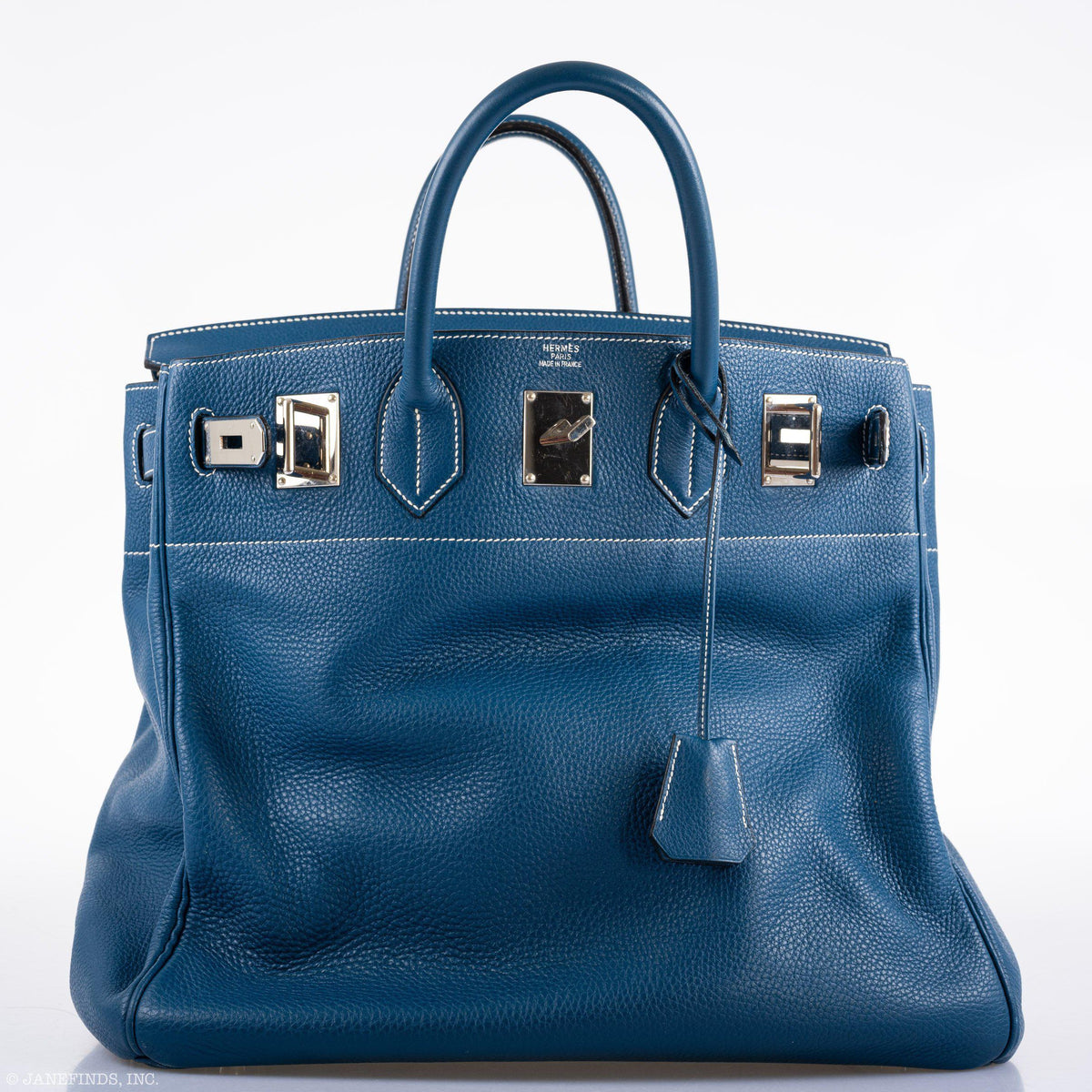 Hermes Birkin 40 HAC Blue Thalassa Togo & White Stitching Palladium Hardware - 2003, G Square - image 7