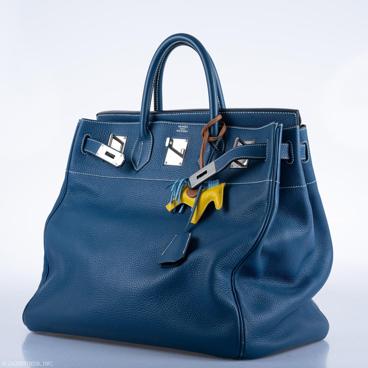 Hermes Birkin 40 HAC Blue Thalassa Togo & White Stitching Palladium Hardware - 2003, G Square - image 8
