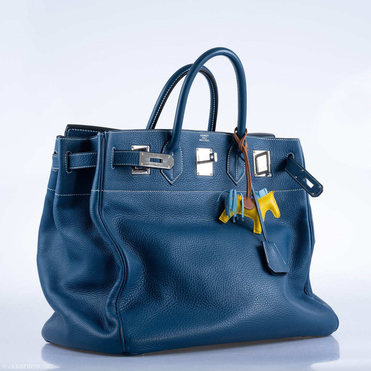 Hermes Birkin 40 HAC Blue Thalassa Togo & White Stitching Palladium Hardware - 2003, G Square - image 9