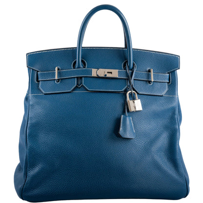 Hermes Birkin 40 HAC Blue Thalassa Togo & White Stitching Palladium Hardware - 2003, G Square - image 1