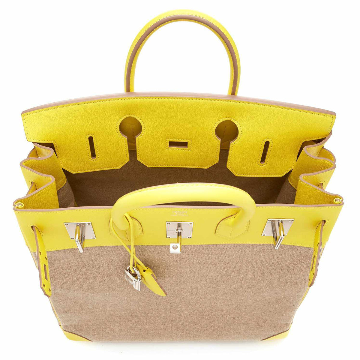 Hermes Birkin 40 HAC Lime & Ficelle Evercolor Toile De Camp Palladium Hardware - image 10