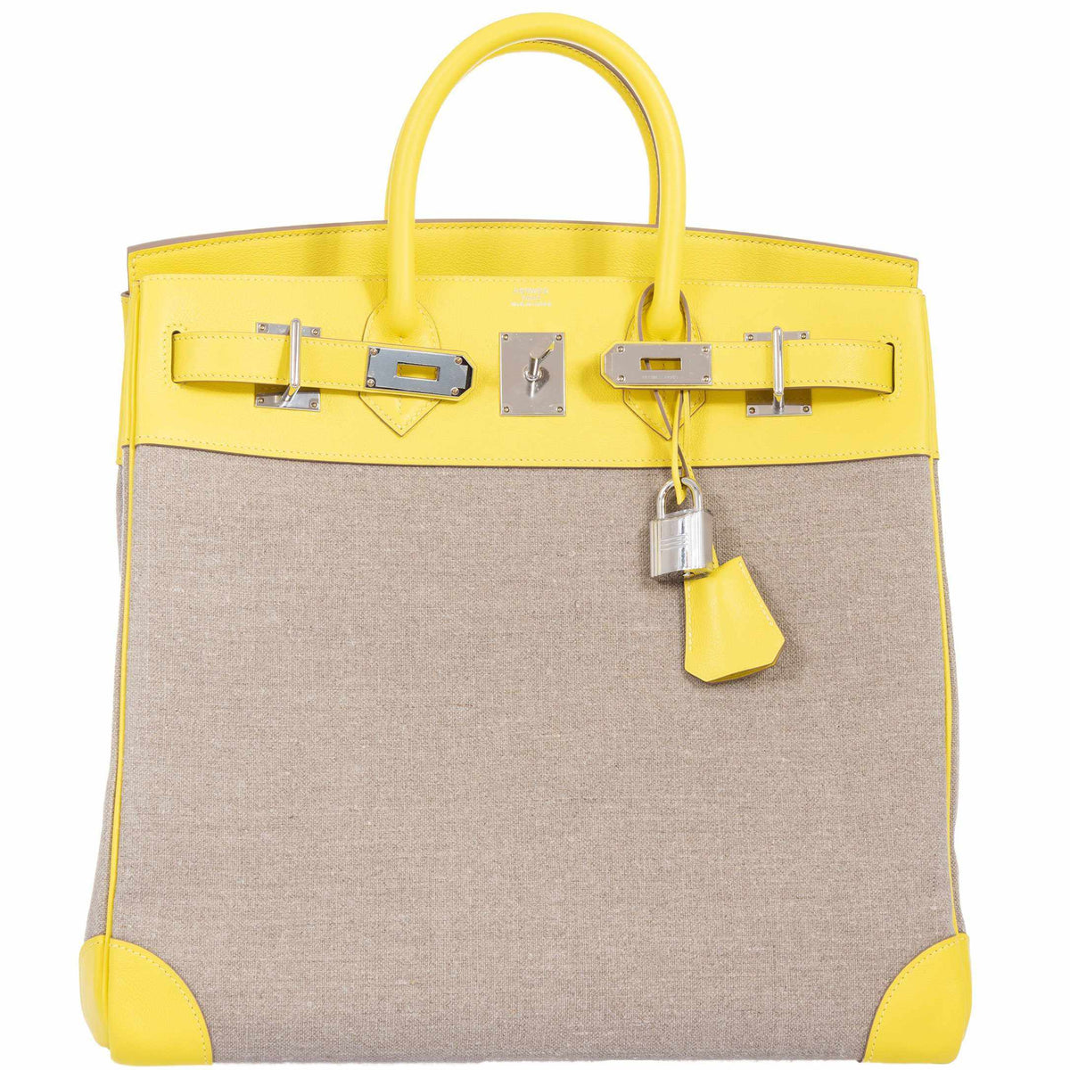 Hermes Birkin 40 HAC Lime & Ficelle Evercolor Toile De Camp Palladium Hardware - image 1