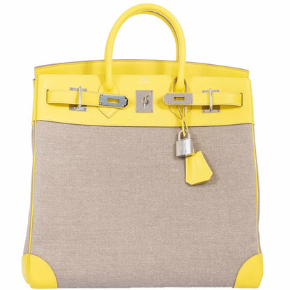 Hermes Birkin 40 HAC Lime & Ficelle Evercolor Toile De Camp Palladium Hardware - image 1