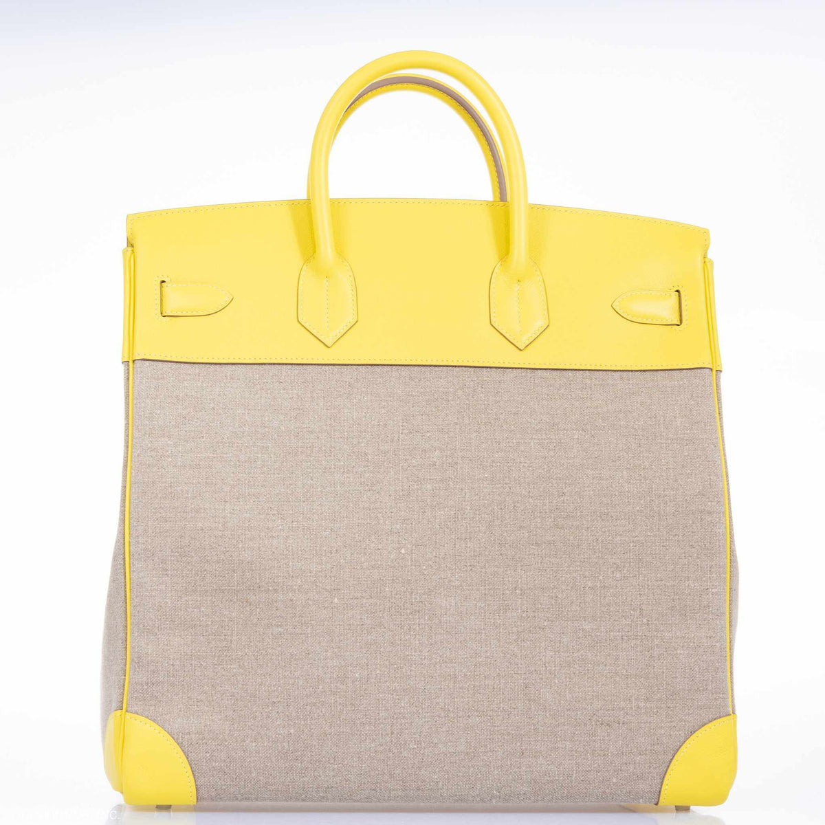 Hermes Birkin 40 HAC Lime & Ficelle Evercolor Toile De Camp Palladium Hardware - image 4