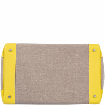 Hermes Birkin 40 HAC Lime & Ficelle Evercolor Toile De Camp Palladium Hardware - image 5