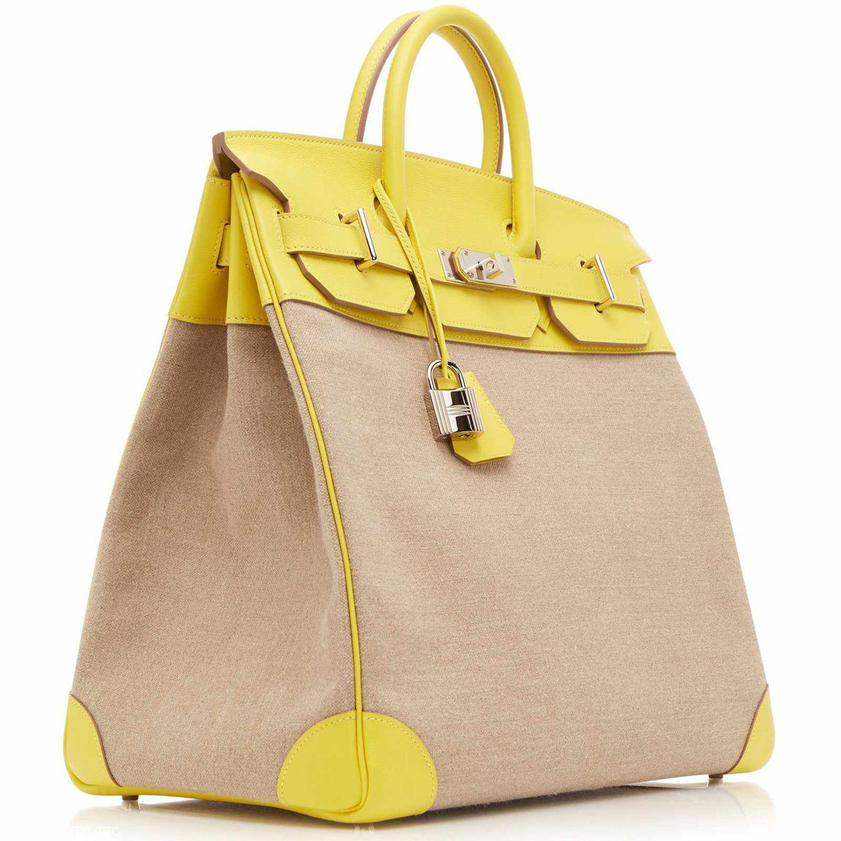 Hermes Birkin 40 HAC Lime & Ficelle Evercolor Toile De Camp Palladium Hardware - image 7