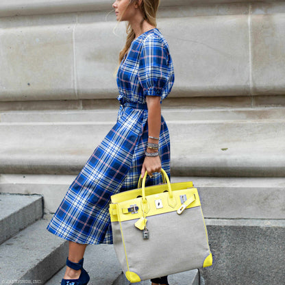 Hermes Birkin 40 HAC Lime & Ficelle Evercolor Toile De Camp Palladium Hardware - image 2