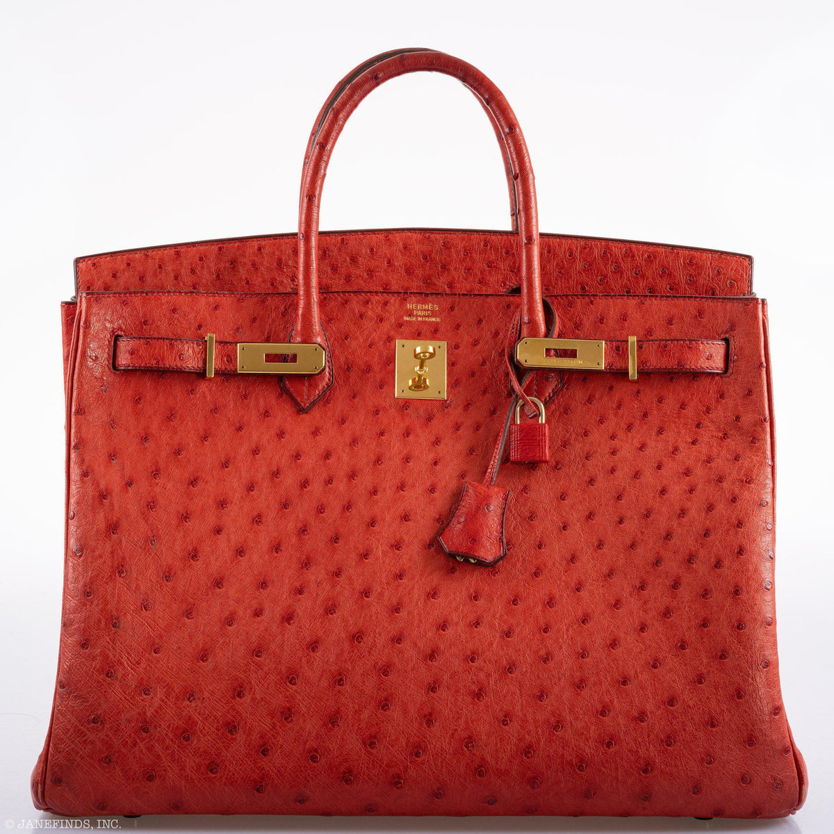 Hermes Birkin 40 Rouge Vif Ostrich with Gold Hardware - 1993, W Circle - image 11