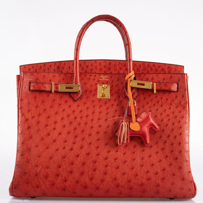 Hermes Birkin 40 Rouge Vif Ostrich with Gold Hardware - 1993, W Circle - image 12