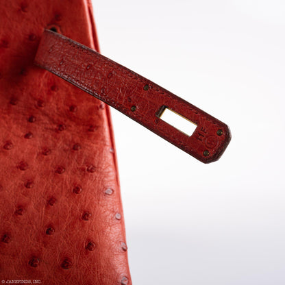 Hermes Birkin 40 Rouge Vif Ostrich with Gold Hardware - 1993, W Circle - image 13