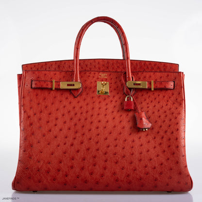 Hermes Birkin 40 Rouge Vif Ostrich with Gold Hardware - 1993, W Circle - image 22