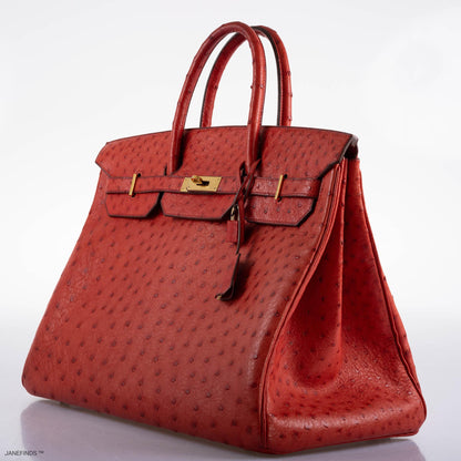 Hermes Birkin 40 Rouge Vif Ostrich with Gold Hardware - 1993, W Circle - image 2