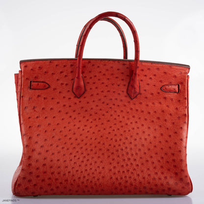 Hermes Birkin 40 Rouge Vif Ostrich with Gold Hardware - 1993, W Circle - image 5