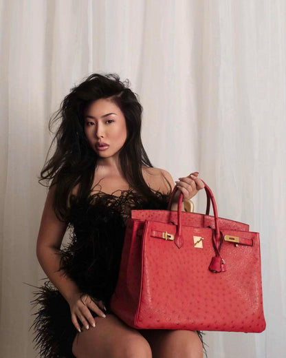 Hermes Birkin 40 Rouge Vif Ostrich with Gold Hardware - 1993, W Circle - image 7