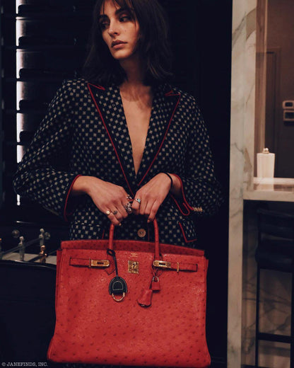 Hermes Birkin 40 Rouge Vif Ostrich with Gold Hardware - 1993, W Circle - image 9